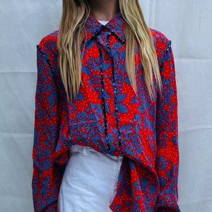 DIANE VON FURSTENBURG/Red Flower Patten Shirt/Size 4